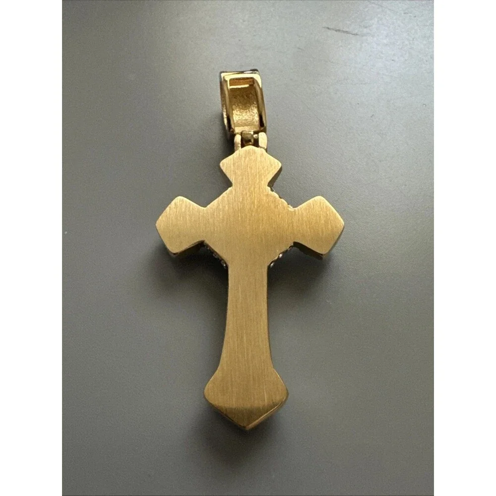 Cross Pendant Cubic Zirconia Jesus 24” Chain Gold Plated Religious Faith Gift